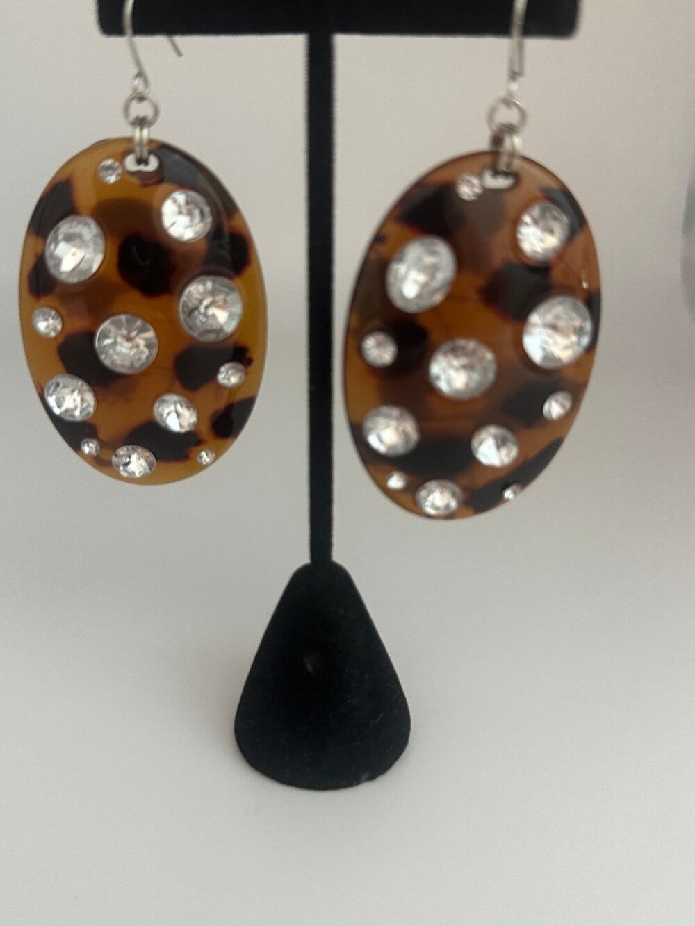 NWOT Tortoiseshell Leopard Rhinestone Statement Earrings